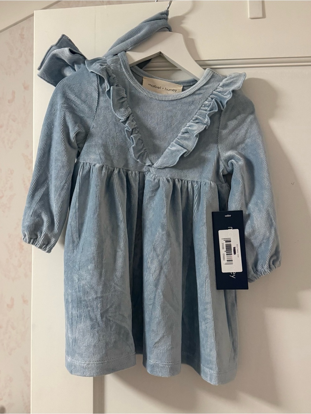 NWT Light Blue Corduroy Ruffle-Trim Dress Toddler Girl 18-24M